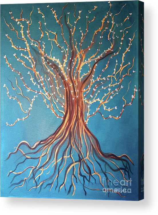 Tree Acrylic Print featuring the painting Good Roots Bear Fruits by Artist Linda Marie