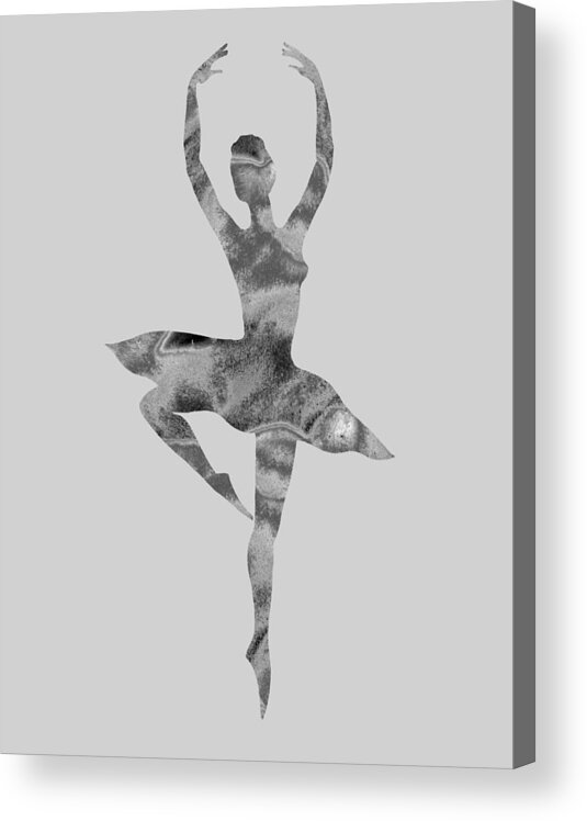 Ballerina Acrylic Print featuring the painting Gorgeous Move Of Silver Glow Ballerina Silhouette Watercolor by Irina Sztukowski