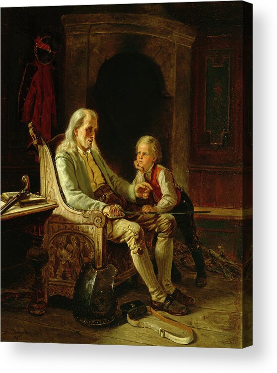 Adolph Tidemand Acrylic Print featuring the painting Grandfathers memories, 1865 by O Vaering by Adolph Tidemand
