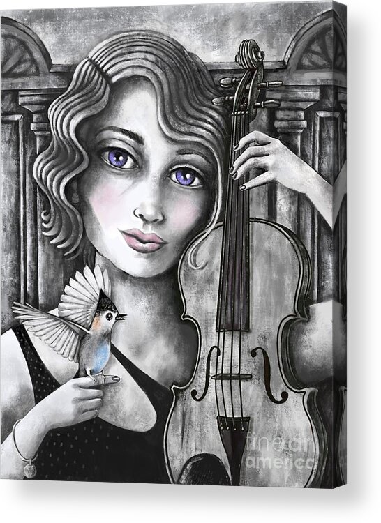 Black And White Acrylic Print featuring the digital art Grandmas Violin by Valerie White