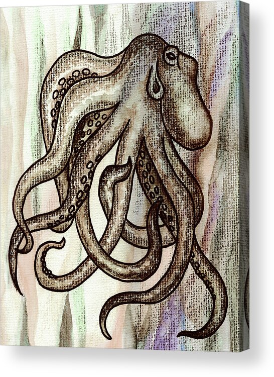 Octopus Acrylic Print featuring the painting Gray Beige Watercolor Octopus Beach Art by Irina Sztukowski