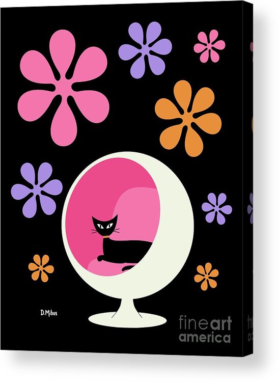 Retro Acrylic Print featuring the digital art Groovy Flowers Ball Chair 4 by Donna Mibus
