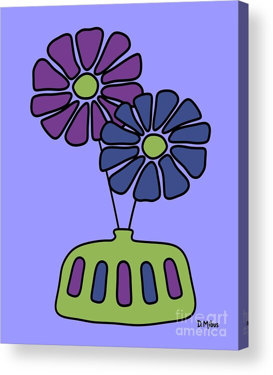Groovy Acrylic Print featuring the digital art Groovy Purple and Blue FLowers by Donna Mibus
