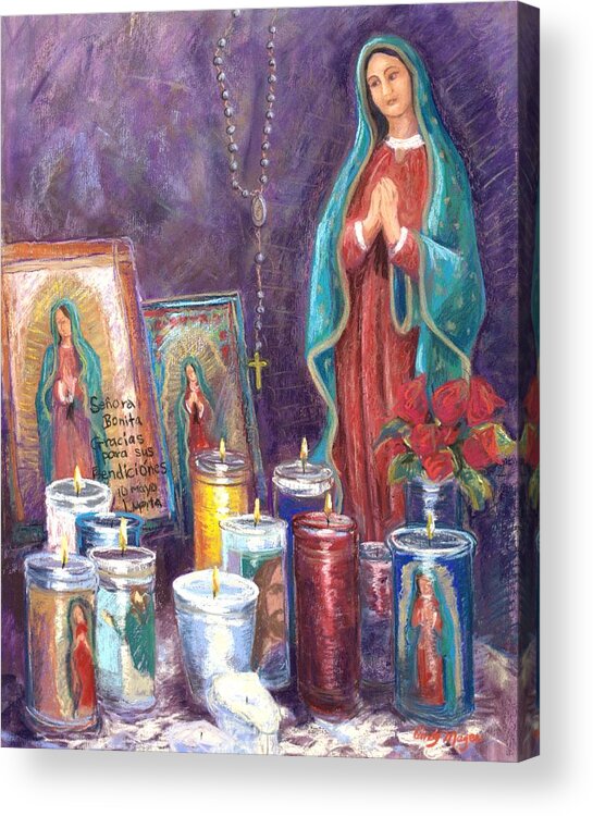 Guadalupe Acrylic Print featuring the pastel Guadalupe y Las Velas candles by Candy Mayer