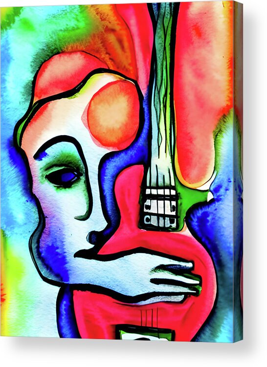 Guitar Playing Woman Acrylic Print featuring the digital art Guitar Playing Woman by Bob Pardue