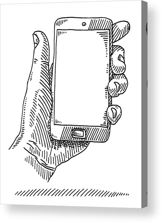 Shadow Acrylic Print featuring the drawing Hand Holding Smart Phone Empty Screen Drawing by FrankRamspott