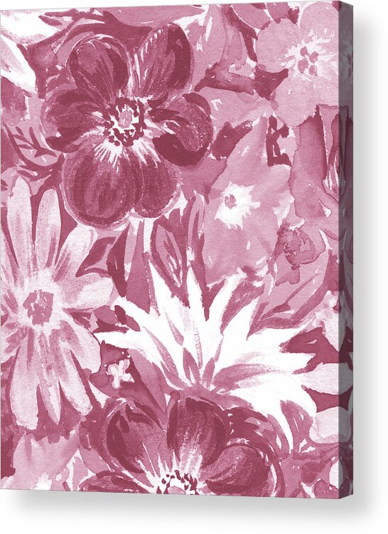 Abstract Flowers Acrylic Print featuring the painting Happy Fresh Soft Dusty Pink Abstract Watercolor Flower Garden Floral Art IV by Irina Sztukowski
