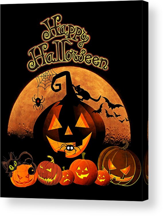 Funny Acrylic Print featuring the digital art Happy Halloween by Flippin Sweet Gear