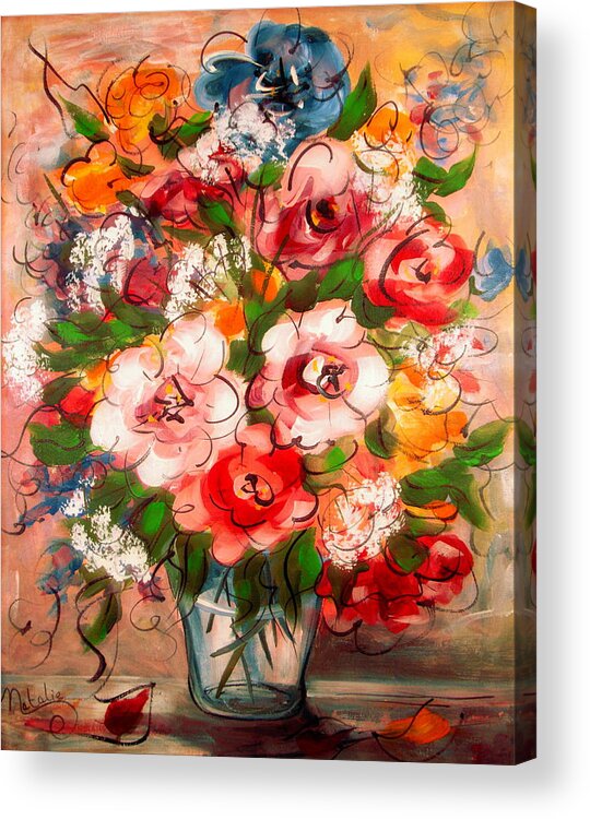 Red Flowers Acrylic Print featuring the painting Happy Memories by Natalie Holland