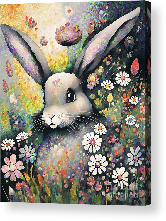 Rabbit Acrylic Print featuring the digital art Hare In The Flower Meadow - 2a by Philip Preston