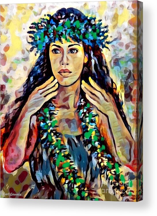 Hawaiian Dancer Acrylic Print featuring the mixed media Hawaiian Dancer by Carl Gouveia