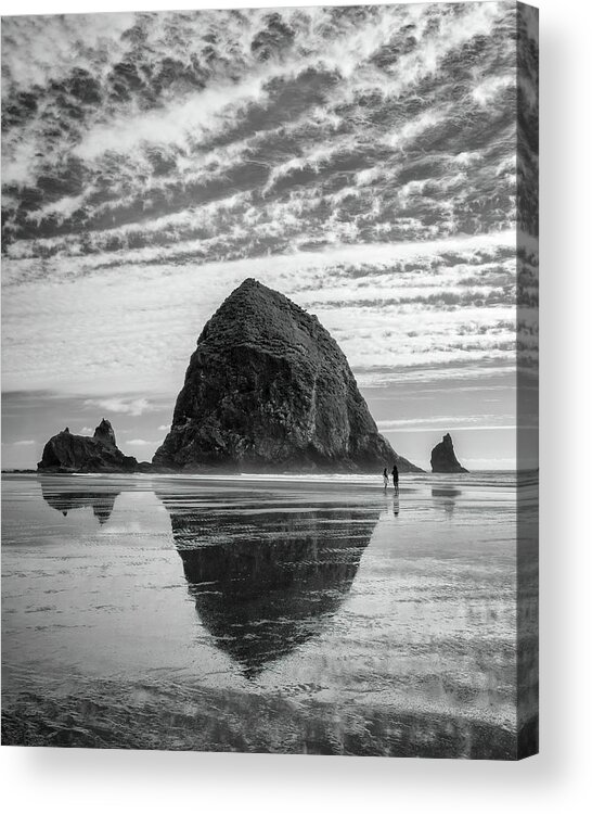 3scape Acrylic Print featuring the photograph Haystack Rock Black and White by Adam Romanowicz