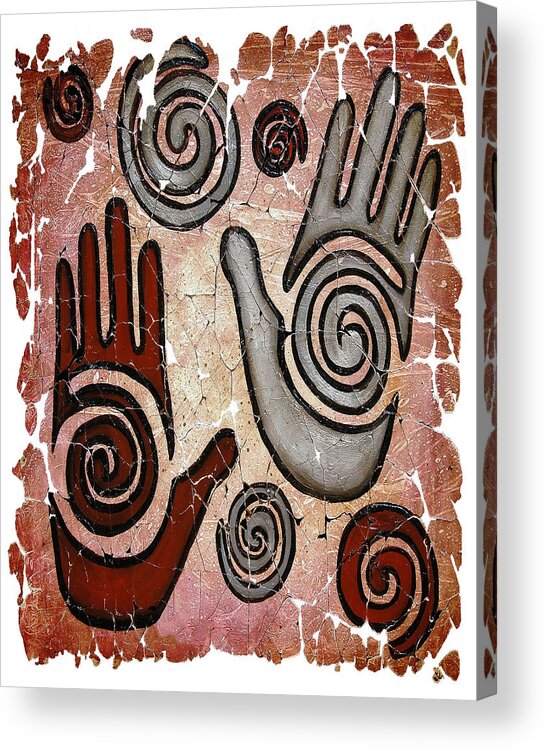 Healing Hands Acrylic Print featuring the painting Healing Hands Broken Fresco The Beginning of a Journey on White Background by OLena Art