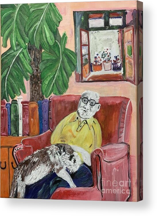 Acrylic Canvas Acrylic Print featuring the painting Henri Matisse and his Bichon Havanais by Denise Morgan