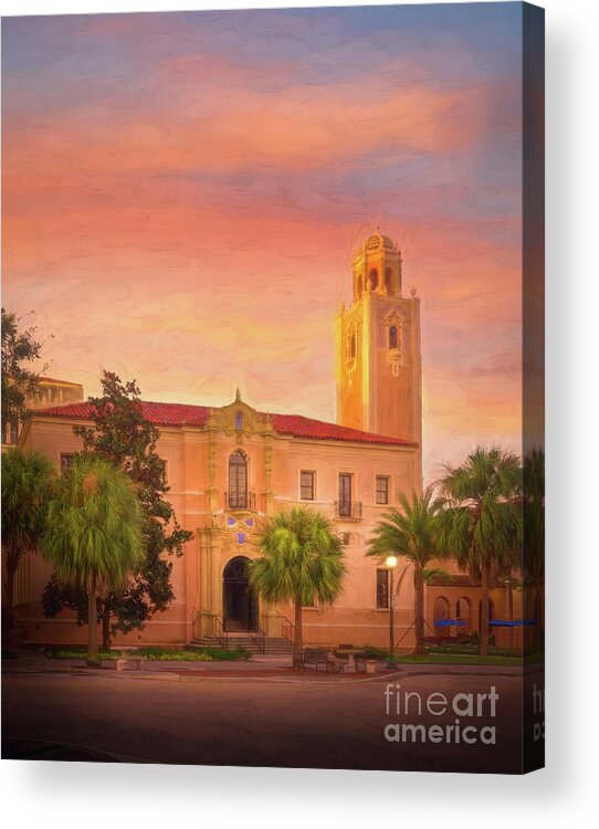 Anna Maria Island Acrylic Print featuring the photograph Historic Courthouse in Sarasota, Florida, Impressionism by Liesl Walsh