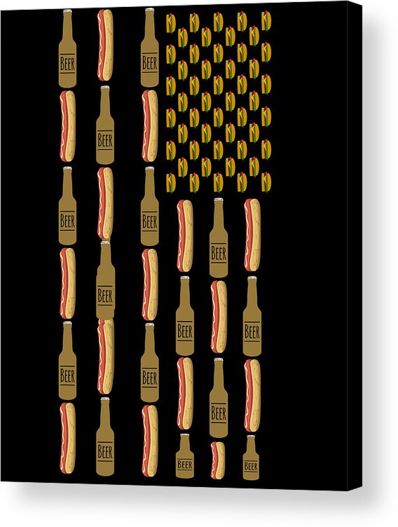 Funny Acrylic Print featuring the digital art Hot Dogs Beer Flag 4th of July by Flippin Sweet Gear