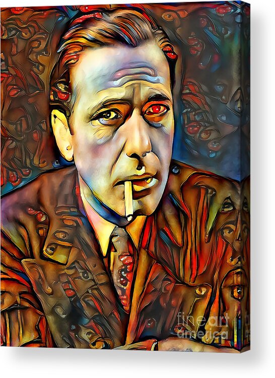 Wingsdomain Acrylic Print featuring the photograph Humphrey Bogart In Vibrant Surreal Abstract 20200423 by Wingsdomain Art and Photography