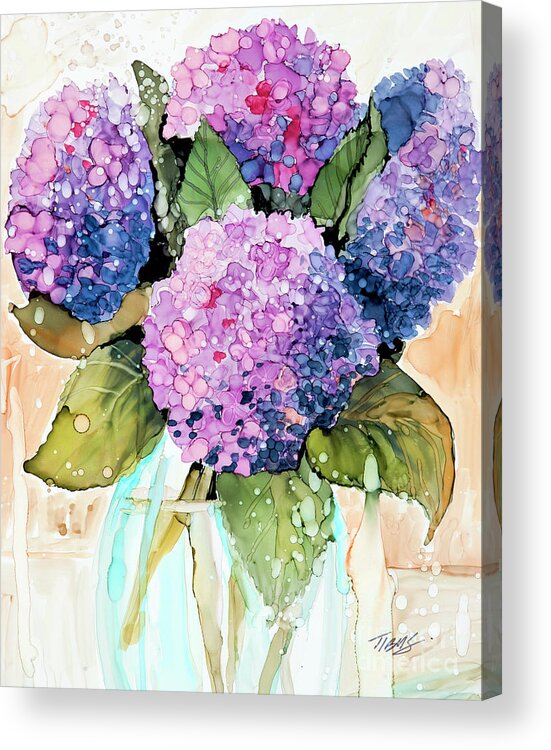 Purple Acrylic Print featuring the painting Hydrenges by Julie Tibus