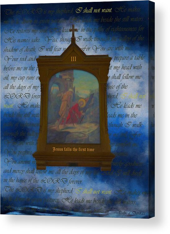 Easter Acrylic Print featuring the digital art III Jesus Falls The First Time by Joan Stratton