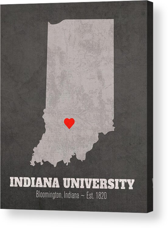Indiana University Bloomington Acrylic Print featuring the mixed media Indiana University Bloomington Indiana Founded Date Heart Map by Design Turnpike
