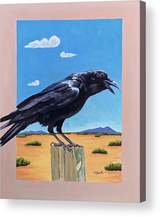 Ravens Acrylic Print featuring the painting Inquisitive by Rachel Suzanne Beck