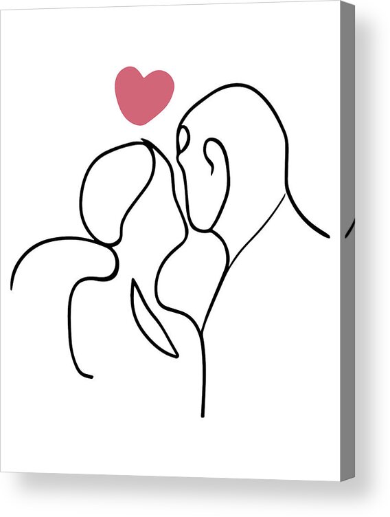 Intimate Art Acrylic Print featuring the drawing Intimate Art Couple Kiss Line Art Romance Love Minimalist Couple Line Art by Mounir Khalfouf