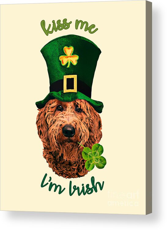 Dog Acrylic Print featuring the digital art Irish Doodle Kiss Me by Madame Memento