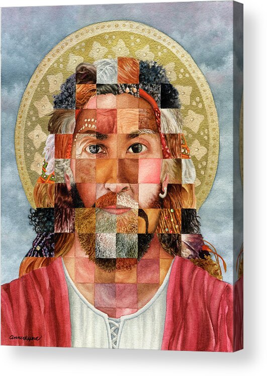 Jesus Painting Spiritual Painting Religious Painting Halo Painting Christ Painting God Painting World Peoples Painting Kindness Painting Compassion Painting Lord Paintingjesus Christ Painting Heaven Painting Acrylic Print featuring the painting It's All About Love by Anne Gifford