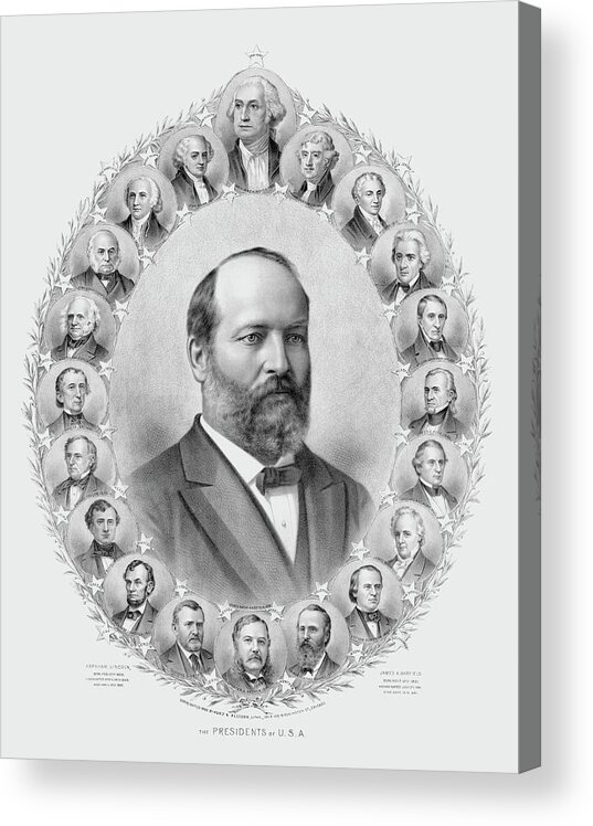 James Garfield Acrylic Print featuring the drawing James Garfield and The Presidents of USA - Circa 1882 by War Is Hell Store