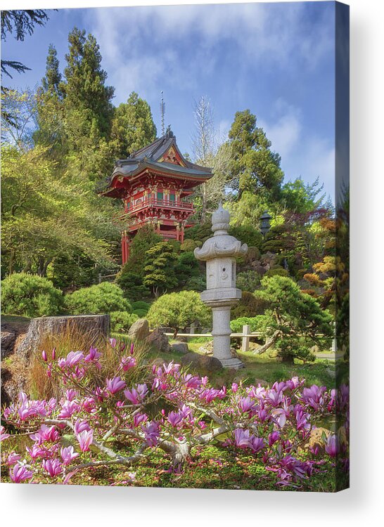 Japanese Garden Acrylic Print featuring the photograph Japanese Tea Garden - Pagoda by Susan Rissi Tregoning