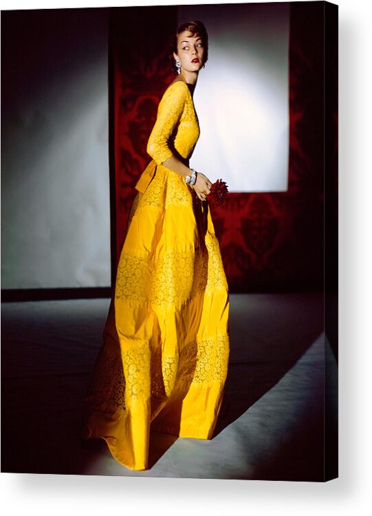#new2022vogue Acrylic Print featuring the photograph Jean Patchett In Lemon Yellow Evening Dress by Horst P Horst