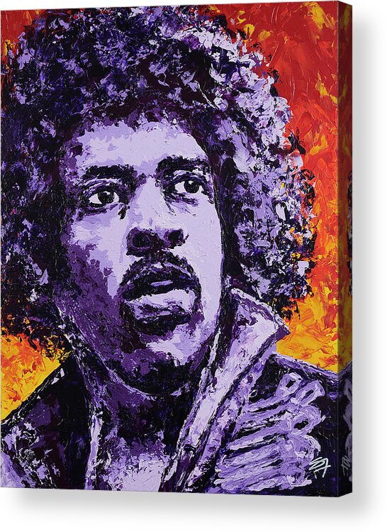 Jimi Hendrix Acrylic Print featuring the painting Jimi Hendrix FIRE by Steve Follman