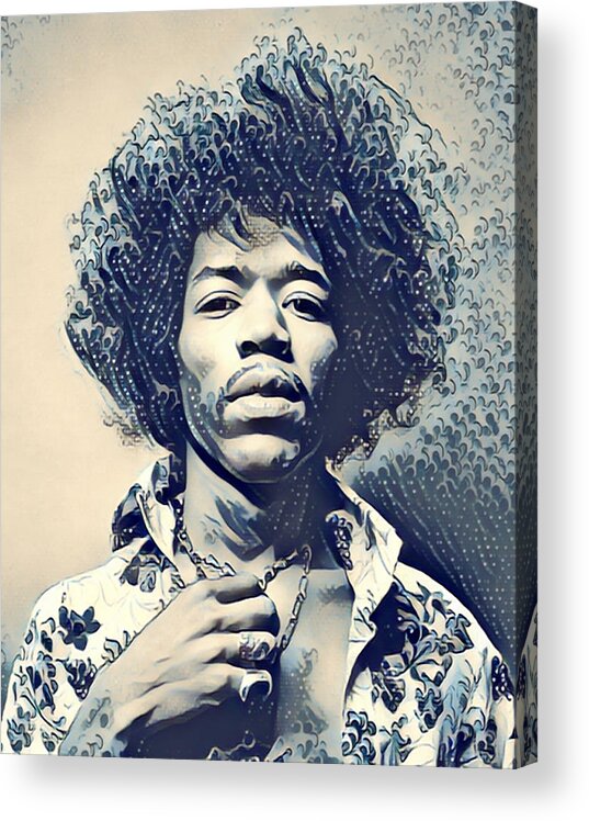 Jimi Hendrix Acrylic Print featuring the painting Jimi Hendrix Ocean by Tony Rubino
