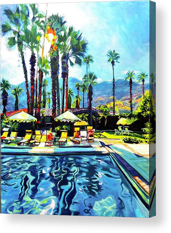 Urbanscape Acrylic Print featuring the painting Keeping Cool, Palm Springs by Bonnie Lambert