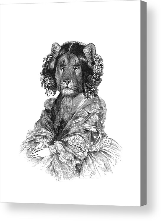 Lioness Acrylic Print featuring the digital art Lady Lioness in black and white by Madame Memento