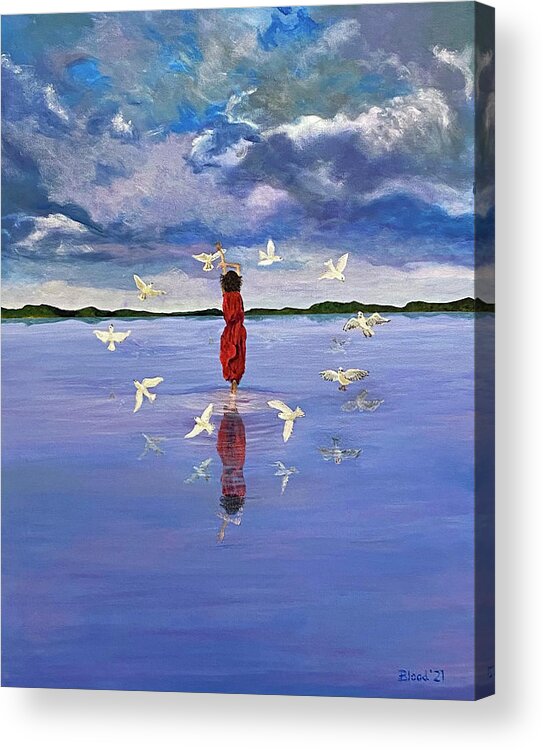 Purple Sky Acrylic Print featuring the painting Lady of the Lake by Thomas Blood