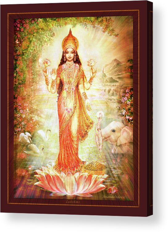 Goddess Acrylic Print featuring the mixed media Lakshmi Goddess of Fortune by Ananda Vdovic