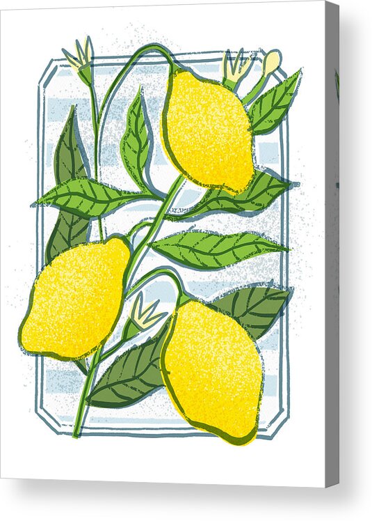 Lemon Acrylic Print featuring the painting Lemon Bistro Citrus Botanical Art - Art by Jen Montgomery by Jen Montgomery