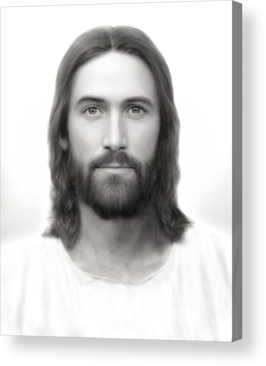 Jesus Acrylic Print featuring the painting Light of the World Black and White Version by Brent Borup