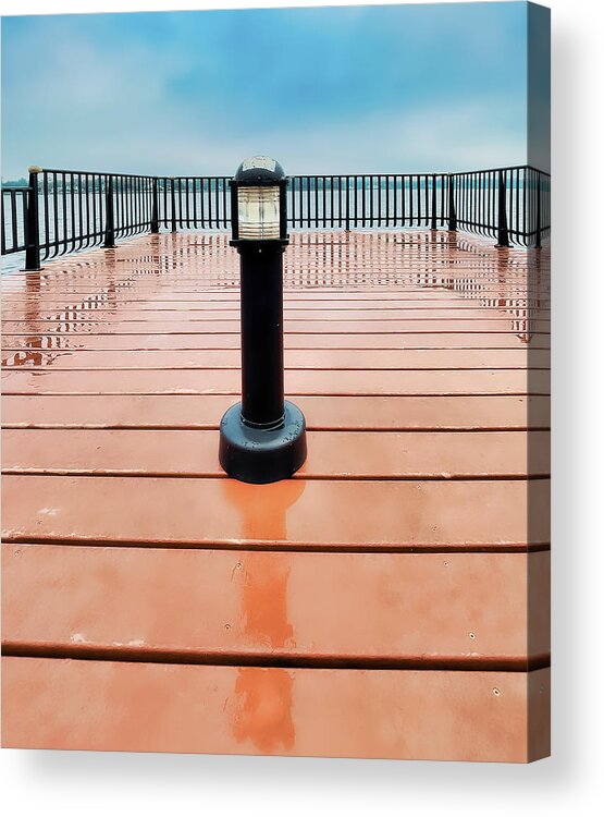 Wet Acrylic Print featuring the photograph Little Lighthouse On A Wet Pier by Gary Slawsky