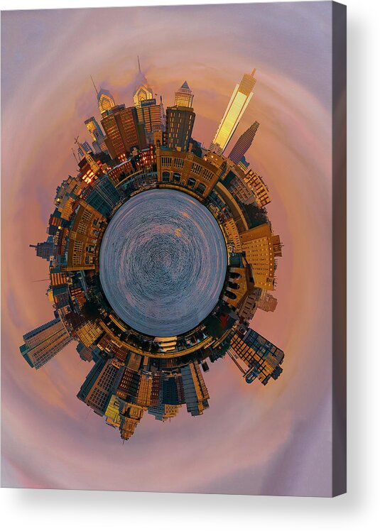 Philadelphia Acrylic Print featuring the photograph Little Planet - Philadelphia Sunrise Skyline by Lindsay Thomson