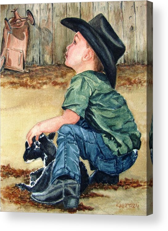 Children Acrylic Print featuring the painting Little Ranchhand by Karen Ilari