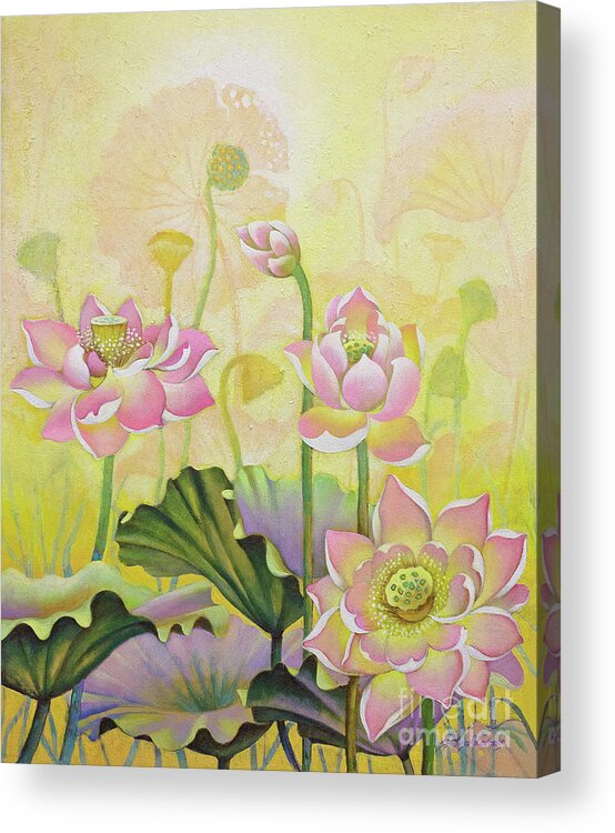 Lotus Acrylic Print featuring the painting Lotus. Tender light by Yuliya Glavnaya