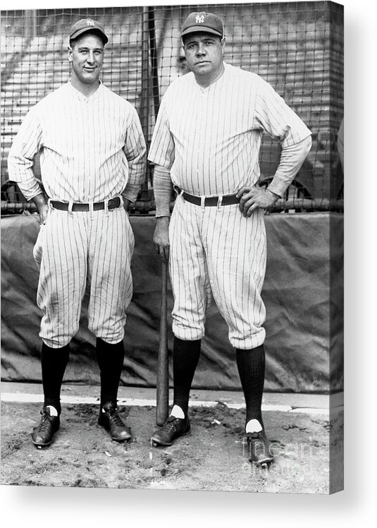 American League Baseball Acrylic Print featuring the photograph Lou Gehrig and Babe Ruth by National Baseball Hall Of Fame Library