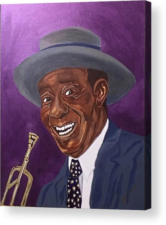 Louis Armstrong Acrylic Print featuring the painting Louis Sporting a New Hat by Bill Manson