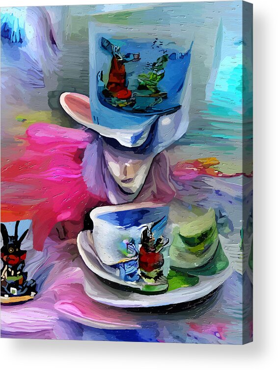 Mad Hatters Tea Party Acrylic Print featuring the mixed media Mad Hatters Tea Party by Ann Leech