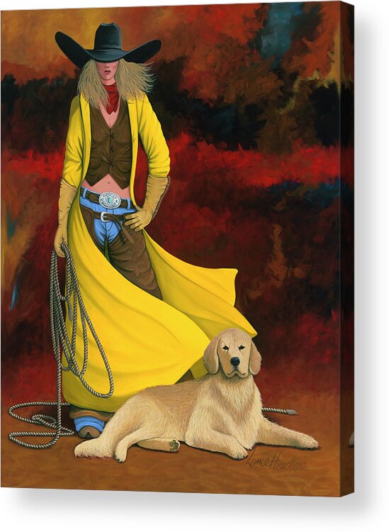 Cowgirl Girl And Dog Acrylic Print featuring the painting Man's Best Friend by Lance Headlee