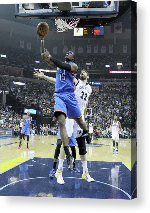 Playoffs Acrylic Print featuring the photograph Marc Gasol, Kevin Durant, and Reggie Jackson by Andy Lyons