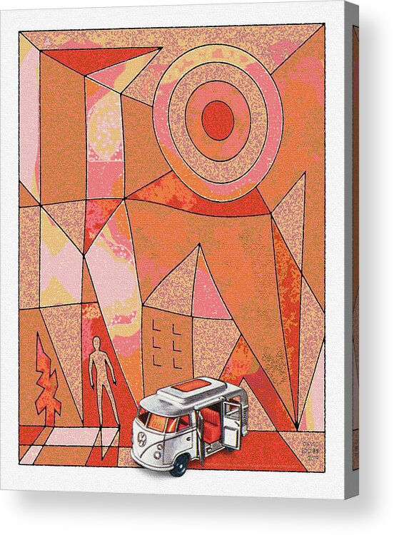 Matchbox Mayhem Acrylic Print featuring the digital art Matchbox Mayhem / VW Camper by David Squibb