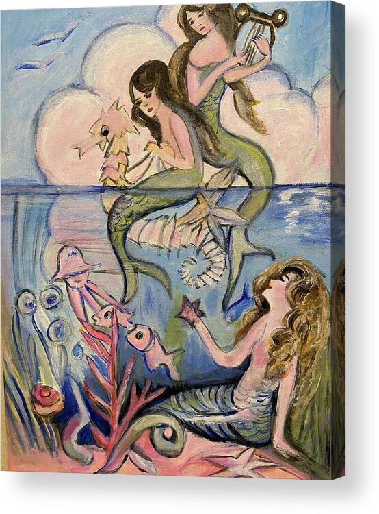 Mermaids Acrylic Print featuring the painting Mermaids by Denice Palanuk Wilson
